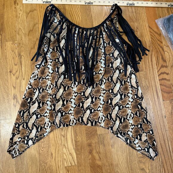 JUDITH MARCH brown snakeskin Fringe Tank Top‎ Small - Picture 1 of 4